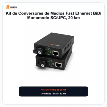 Vista principal del conversor de medios - Kit de Conversores de Medios Fast Ethernet BiDi Monomodo SC/UPC, 20 km - KG-FMC-100-BD-SC-20-KIT