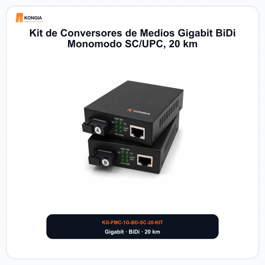 Kit de Conversores de Medios Gigabit BiDi Monomodo SC/UPC, 20 km