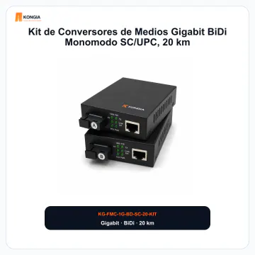 Vista principal del conversor de medios - Kit de Conversores de Medios Gigabit BiDi Monomodo SC/UPC, 20 km - KG-FMC-1G-BD-SC-20-KIT