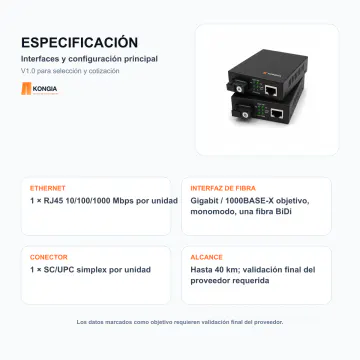 Configuración principal de interfaces - Kit de Conversores de Medios Gigabit BiDi Monomodo SC/UPC, 40 km - KG-FMC-1G-BD-SC-40-KIT