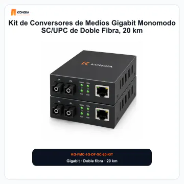 Vista principal del conversor de medios - Kit de Conversores de Medios Gigabit Monomodo SC/UPC de Doble Fibra, 20 km - KG-FMC-1G-DF-SC-20-KIT