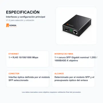 Configuración principal de interfaces - Conversor de Medios Gigabit RJ45 a SFP - KG-FMC-1G-SFP