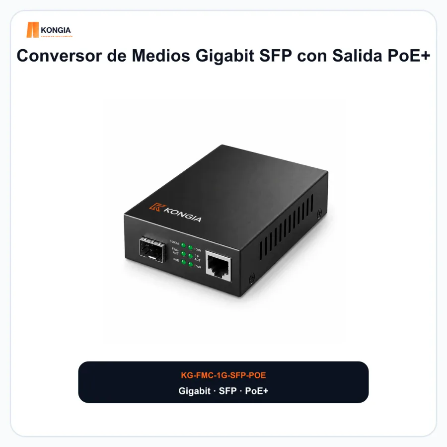 Conversor de Medios Gigabit SFP con Salida PoE+