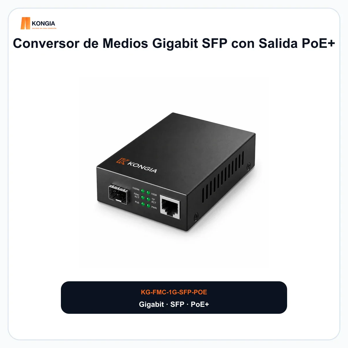 Conversor de Medios Gigabit SFP con Salida PoE+
