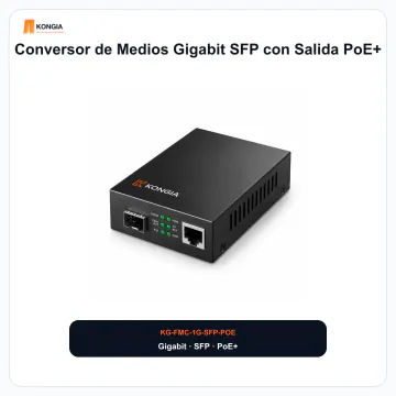 Vista principal del conversor de medios - Conversor de Medios Gigabit SFP con Salida PoE+ - KG-FMC-1G-SFP-POE