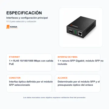 Configuración principal de interfaces - Conversor de Medios Gigabit SFP con Salida PoE+ - KG-FMC-1G-SFP-POE