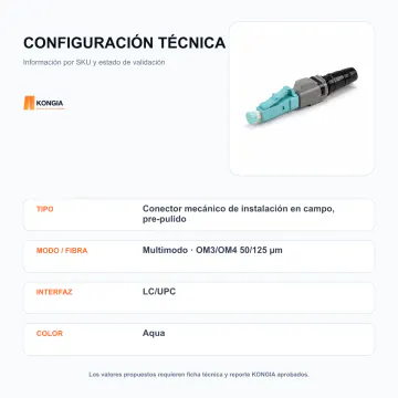 Configuración técnica - Conector Rápido Multimodo LC/UPC OM3/OM4 - KG-FO-FIC-MM-LCU-10