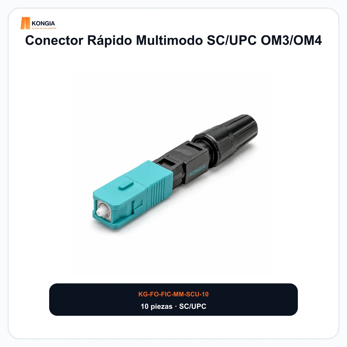 Conector Rápido Multimodo SC/UPC OM3/OM4, Pre-pulido y Re-terminable, Bolsa con 10 Piezas