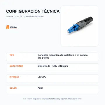Configuración técnica - Conector Rápido Monomodo LC/UPC - KG-FO-FIC-SM-LCU-10