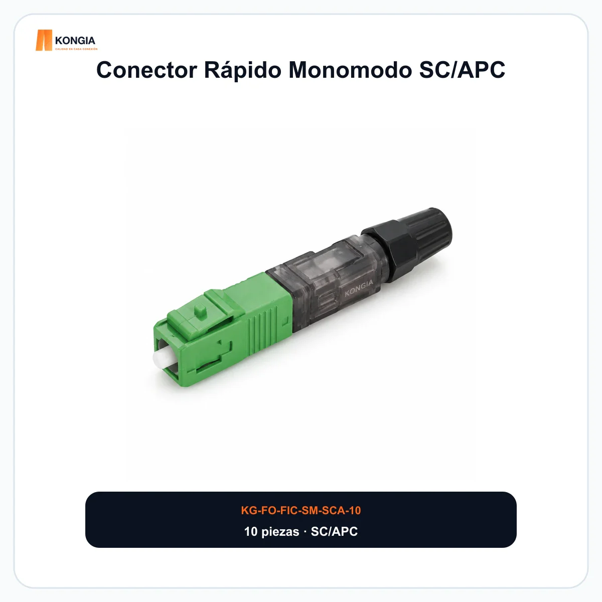 Conector Rápido Monomodo SC/APC, Pre-pulido y Re-terminable, Bolsa con 10 Piezas