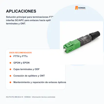 Aplicaciones profesionales - Conector Rápido Monomodo SC/APC - KG-FO-FIC-SM-SCA-10