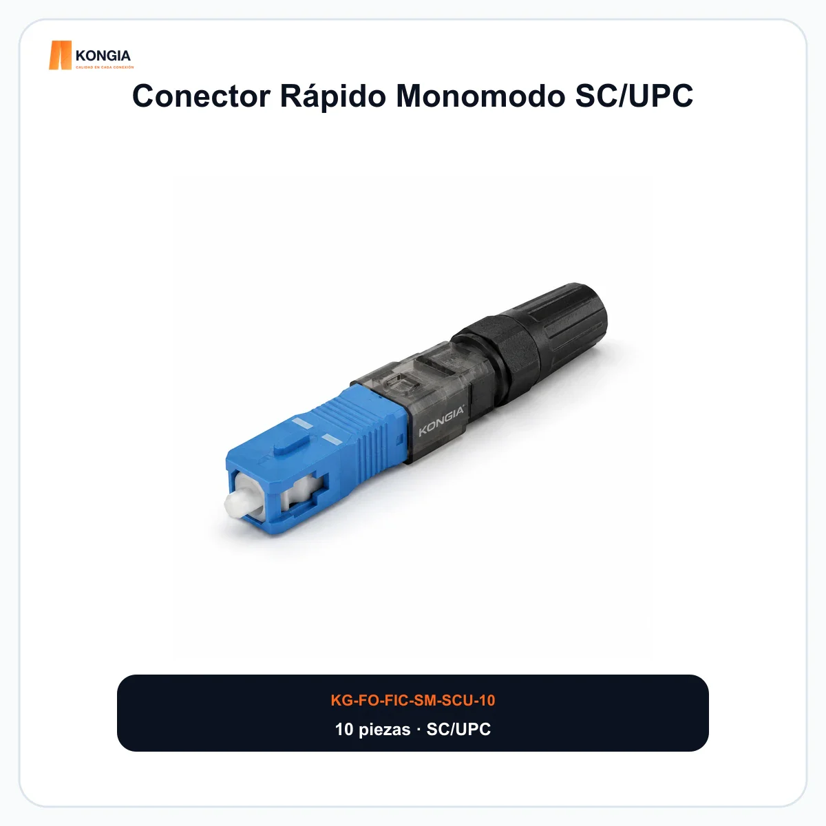 Conector Rápido Monomodo SC/UPC, Pre-pulido y Re-terminable, Bolsa con 10 Piezas