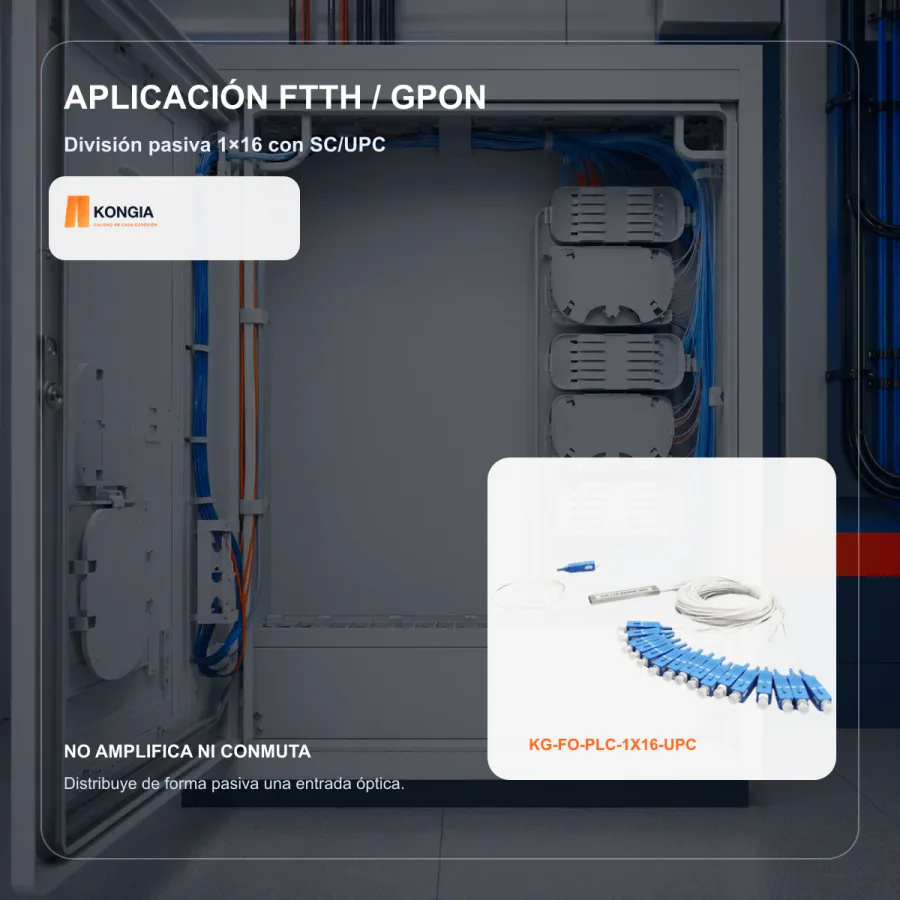 Escenarios de uso - Divisor Óptico PLC 1×16, Fibra Monomodo, Conectores SC/UPC