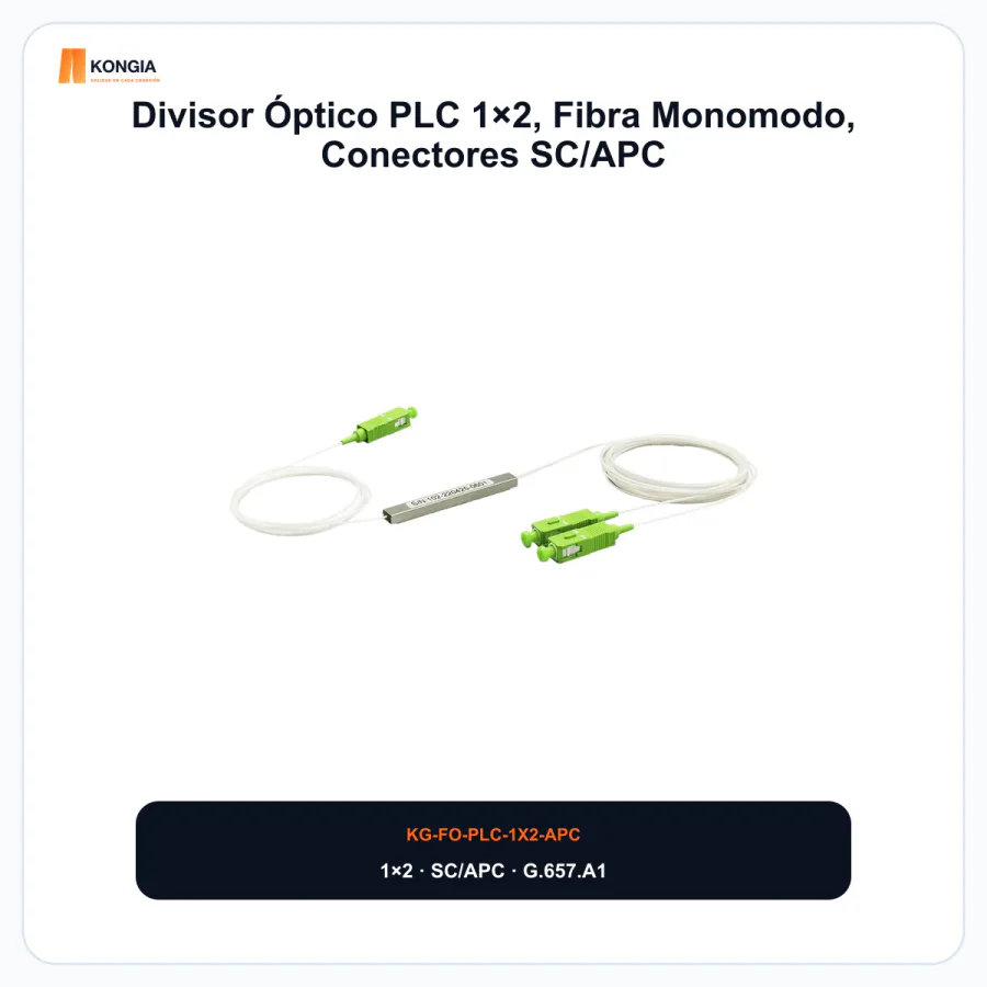 Divisor Óptico PLC 1×2, Fibra Monomodo, Conectores SC/APC