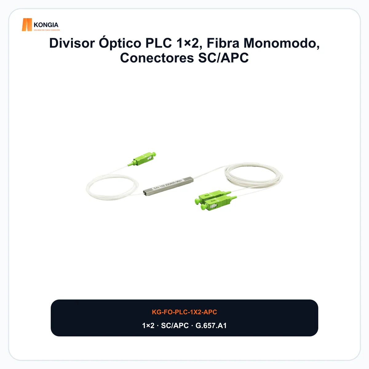 Divisor Óptico PLC 1×2, Fibra Monomodo, Conectores SC/APC
