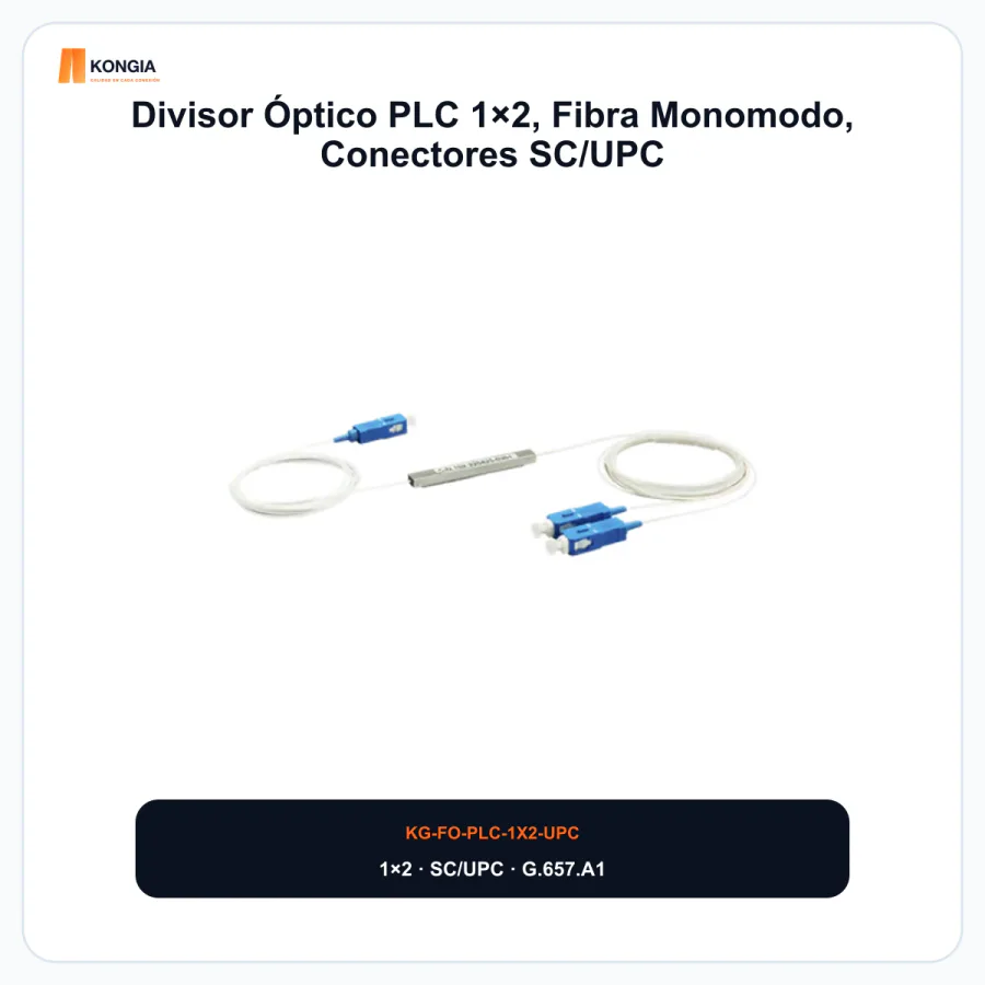 Divisor Óptico PLC 1×2, Fibra Monomodo, Conectores SC/UPC
