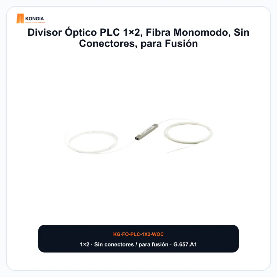 Divisor Óptico PLC 1×2, Fibra Monomodo, Sin Conectores, para Fusión