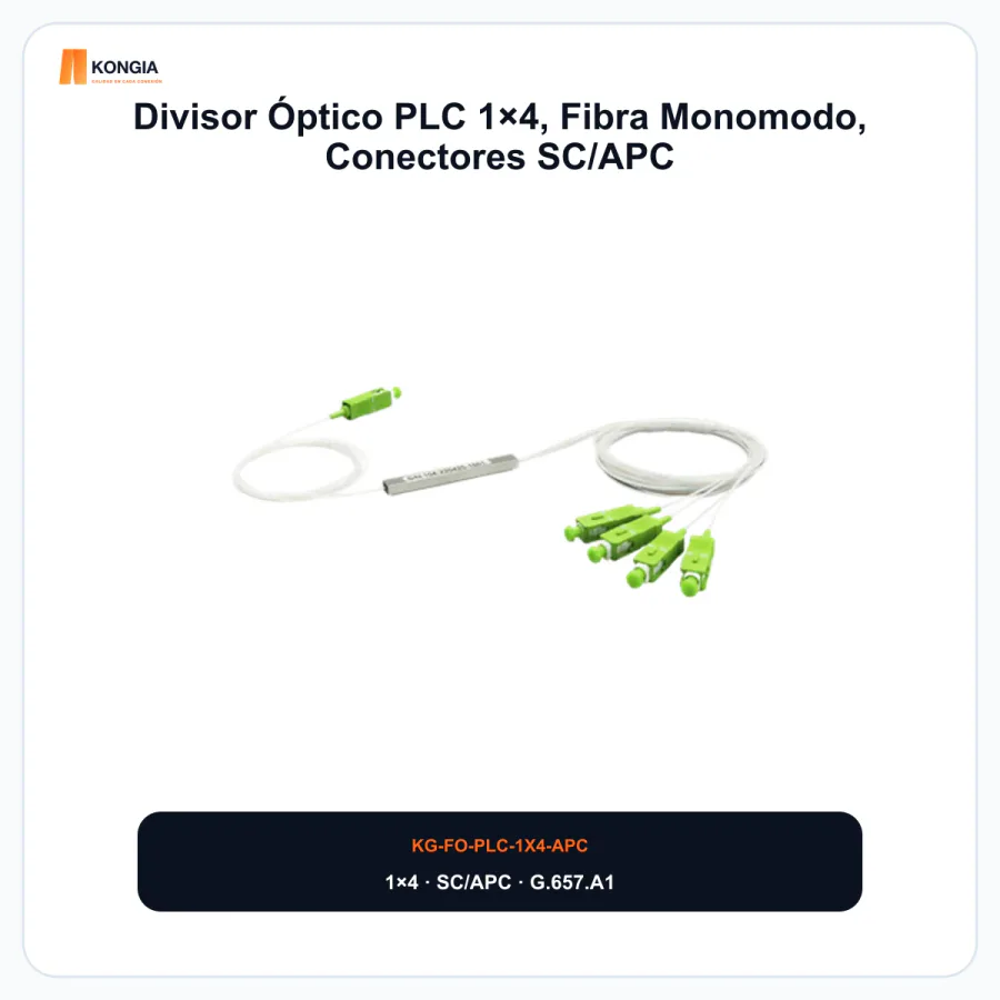 Divisor Óptico PLC 1×4, Fibra Monomodo, Conectores SC/APC