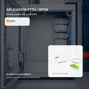 Aplicación FTTH y GPON - Divisor Óptico PLC 1×4, Fibra Monomodo, Conectores SC/APC - KG-FO-PLC-1X4-APC