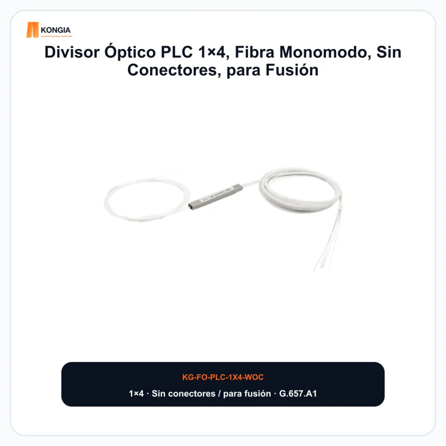 Divisor Óptico PLC 1×4, Fibra Monomodo, Sin Conectores, para Fusión