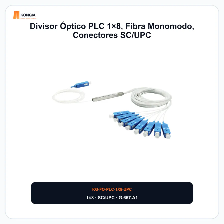 Divisor Óptico PLC 1×8, Fibra Monomodo, Conectores SC/UPC