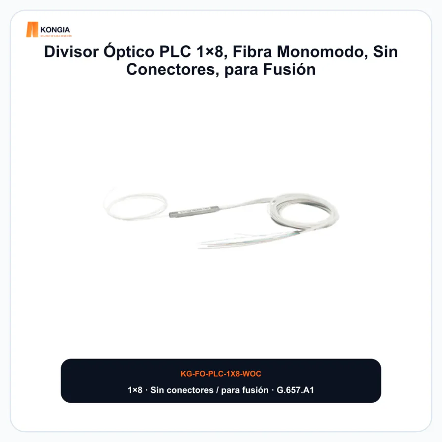 Divisor Óptico PLC 1×8, Fibra Monomodo, Sin Conectores, para Fusión