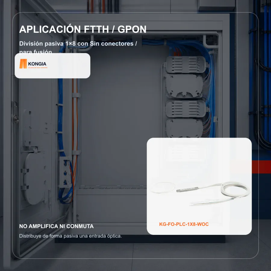 Escenarios de uso - Divisor Óptico PLC 1×8, Fibra Monomodo, Sin Conectores, para Fusión