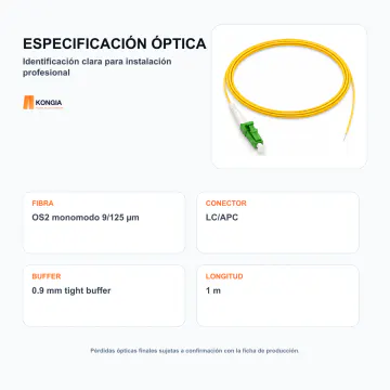 Especificación e identificación óptica - Pigtail de Fibra Óptica OS2 monomodo 9/125 µm LC/APC - KG-FO-PT-OS2-LCA