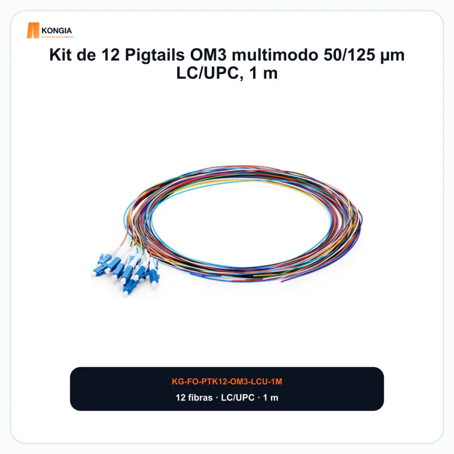 Kit de 12 Pigtails OM3 multimodo 50/125 µm LC/UPC, 1 m