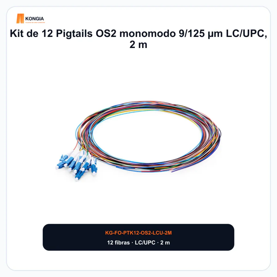 Kit de 12 Pigtails OS2 monomodo 9/125 µm LC/UPC, 2 m