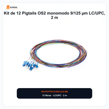 Vista principal del pigtail - Kit de 12 Pigtails OS2 monomodo 9/125 µm LC/UPC, 2 m - KG-FO-PTK12-OS2-LCU-2M