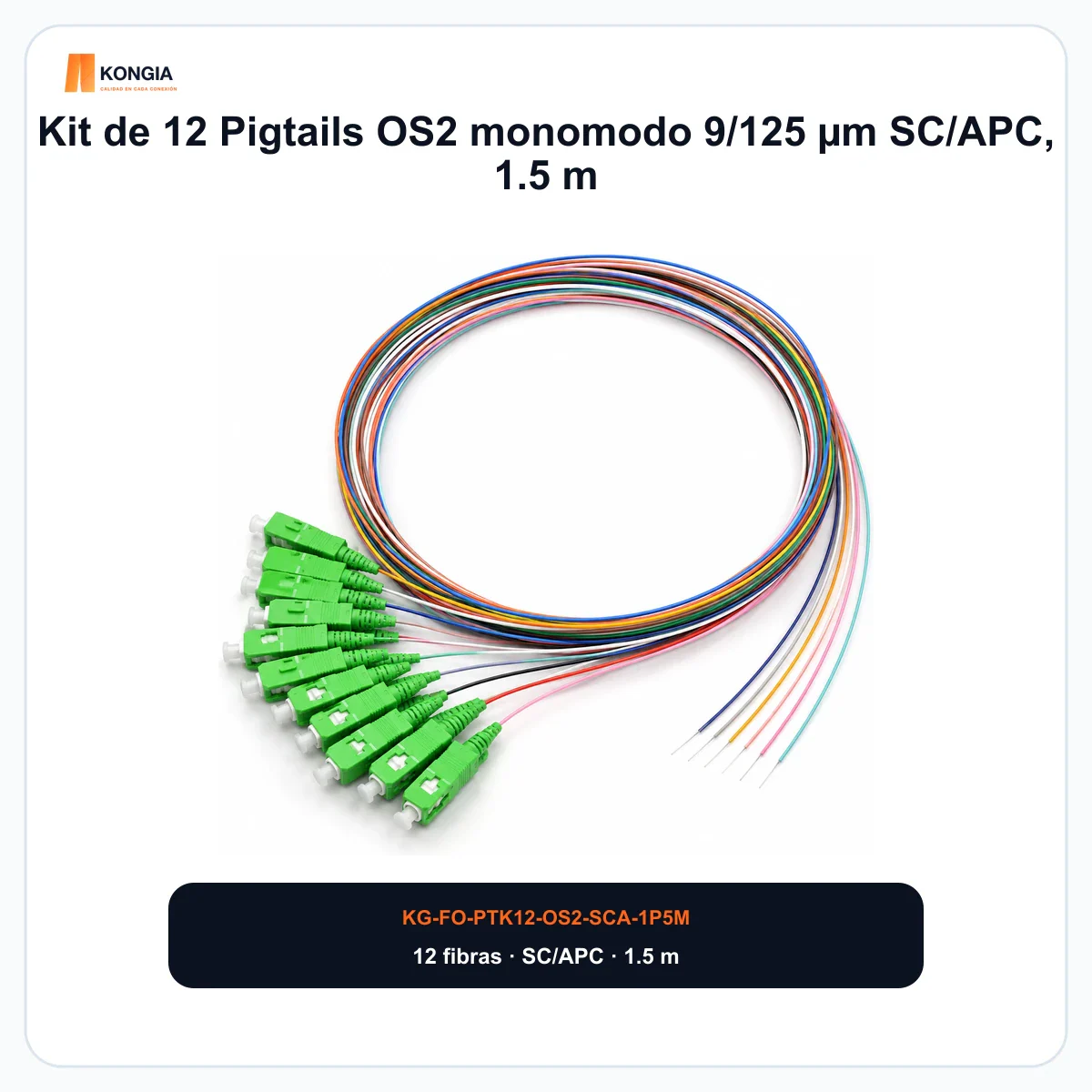 Kit de 12 Pigtails OS2 monomodo 9/125 µm SC/APC, 1.5 m