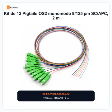 Vista principal del pigtail - Kit de 12 Pigtails OS2 monomodo 9/125 µm SC/APC, 2 m - KG-FO-PTK12-OS2-SCA-2M