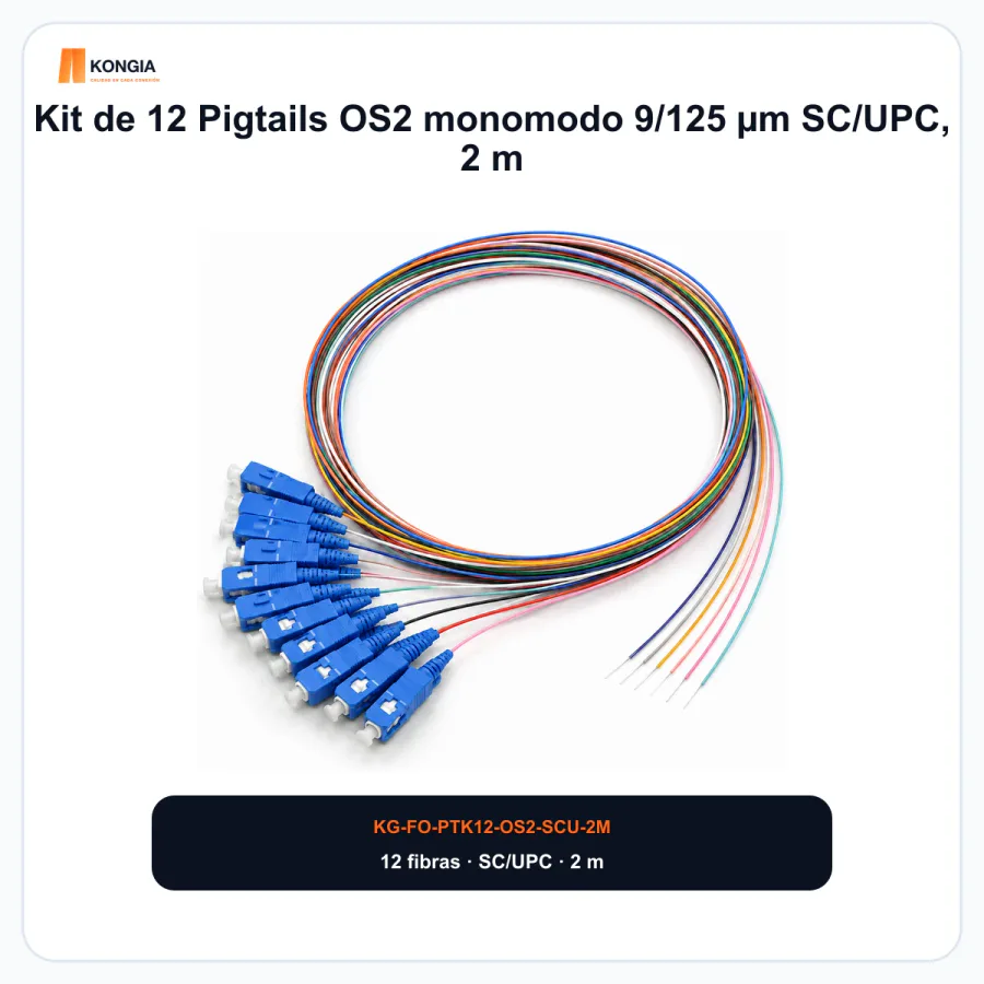 Kit de 12 Pigtails OS2 monomodo 9/125 µm SC/UPC, 2 m