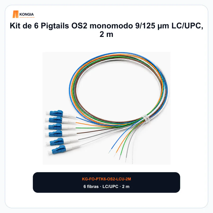Kit de 6 Pigtails OS2 monomodo 9/125 µm LC/UPC, 2 m