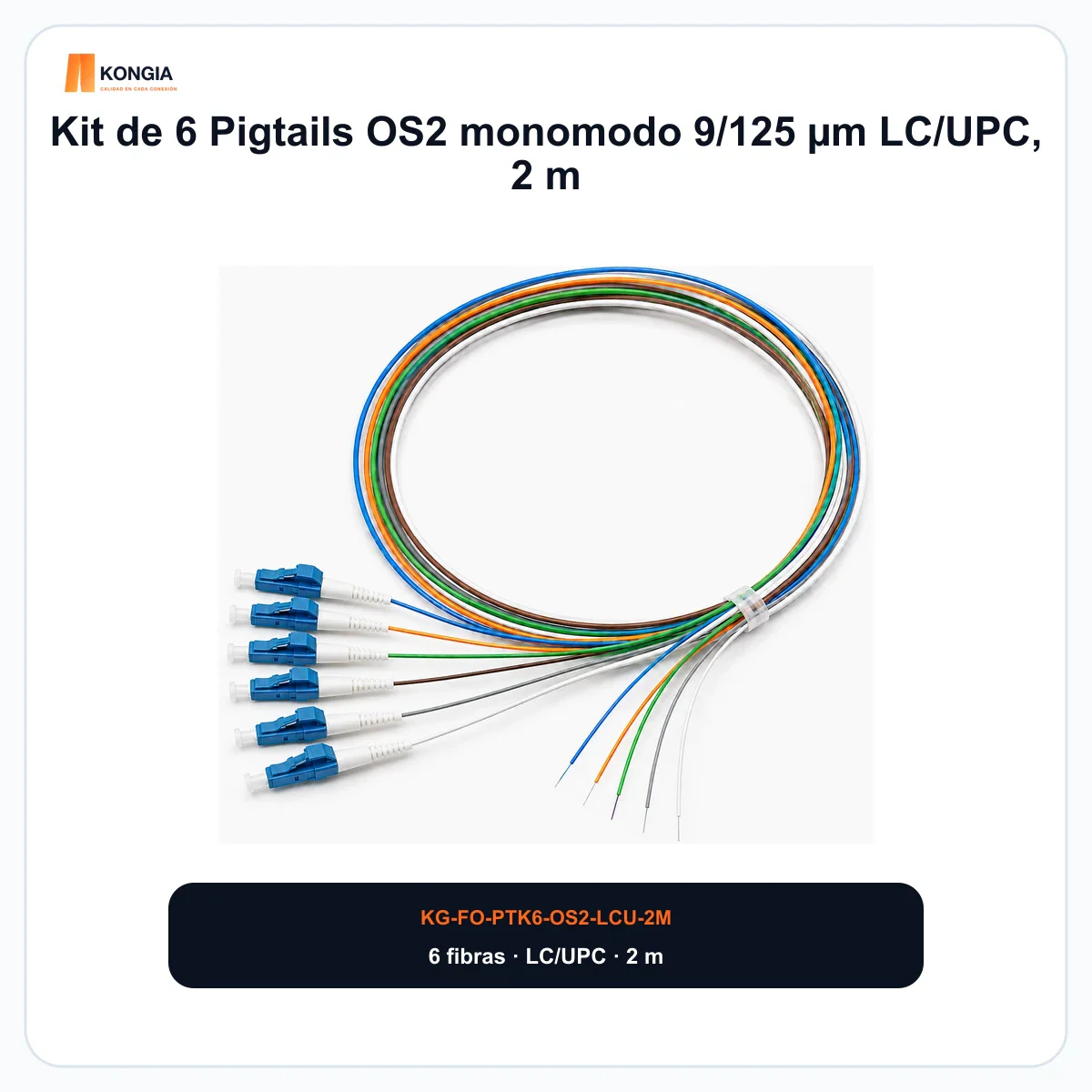 Kit de 6 Pigtails OS2 monomodo 9/125 µm LC/UPC, 2 m