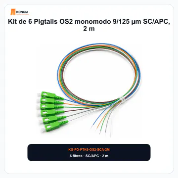 Vista principal del pigtail - Kit de 6 Pigtails OS2 monomodo 9/125 µm SC/APC, 2 m - KG-FO-PTK6-OS2-SCA-2M