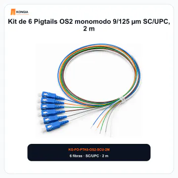 Vista principal del pigtail - Kit de 6 Pigtails OS2 monomodo 9/125 µm SC/UPC, 2 m - KG-FO-PTK6-OS2-SCU-2M