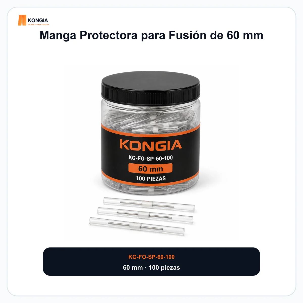 Manga Protectora Termocontráctil para Empalme por Fusión de 60 mm, Bote con 100 Piezas