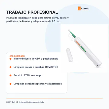 Aplicaciones profesionales - Pluma Limpiadora One-Click de 2.5 mm para Fibra Óptica - KG-FT-CLN-2.5