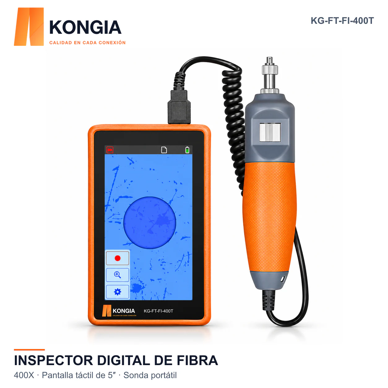 Inspector Digital de Fibra Óptica 400X con Pantalla Táctil de 5 Pulgadas
