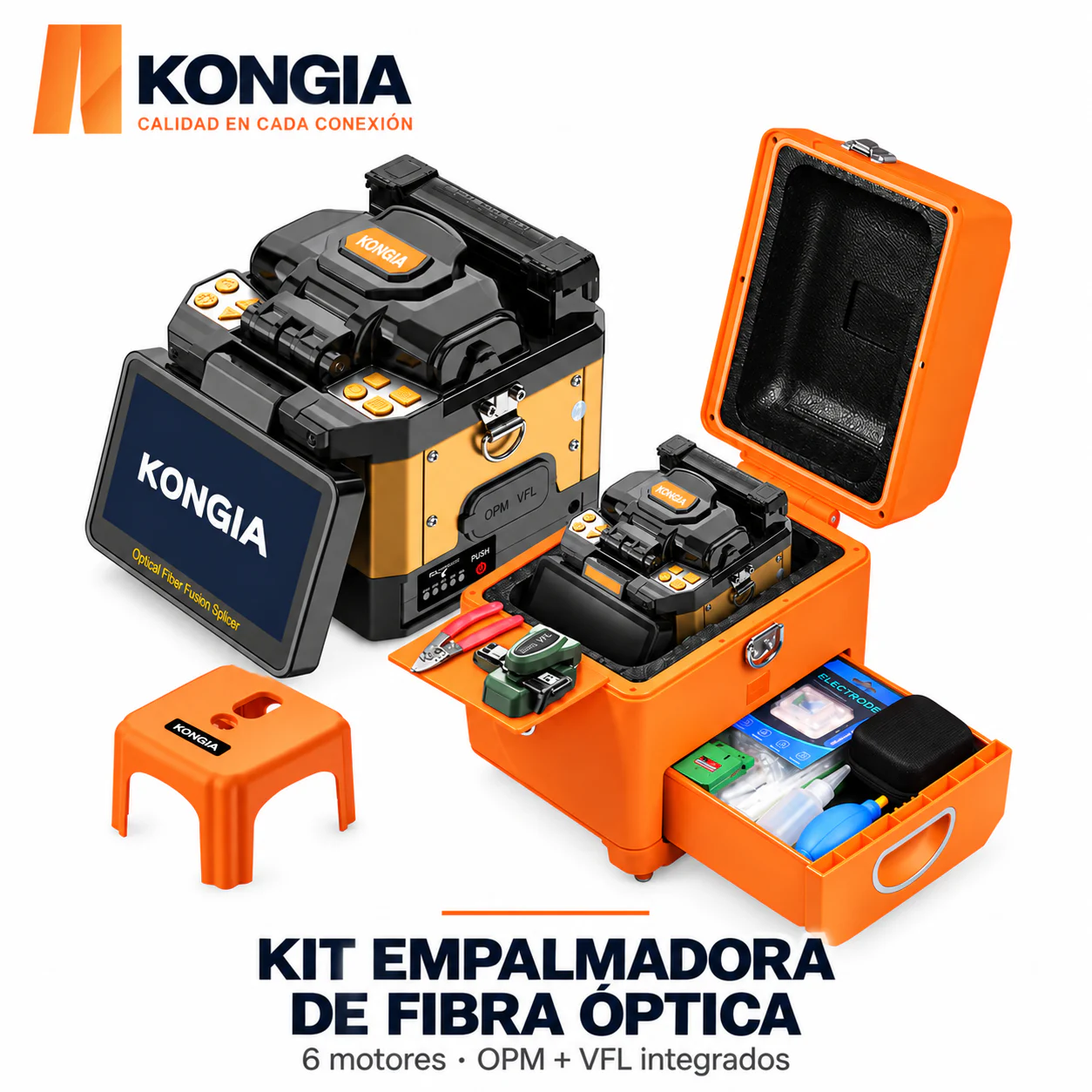 KIT de Empalmadora PRO A900 de Alta Gama, 6 Motores, Alineación de Núcleo y OPM + VFL Integrados