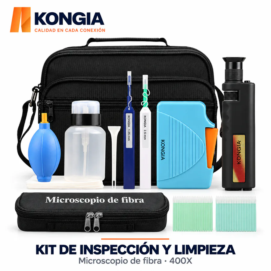 Kit de Inspección y Limpieza de Fibra Óptica 400X con Plumas One Click