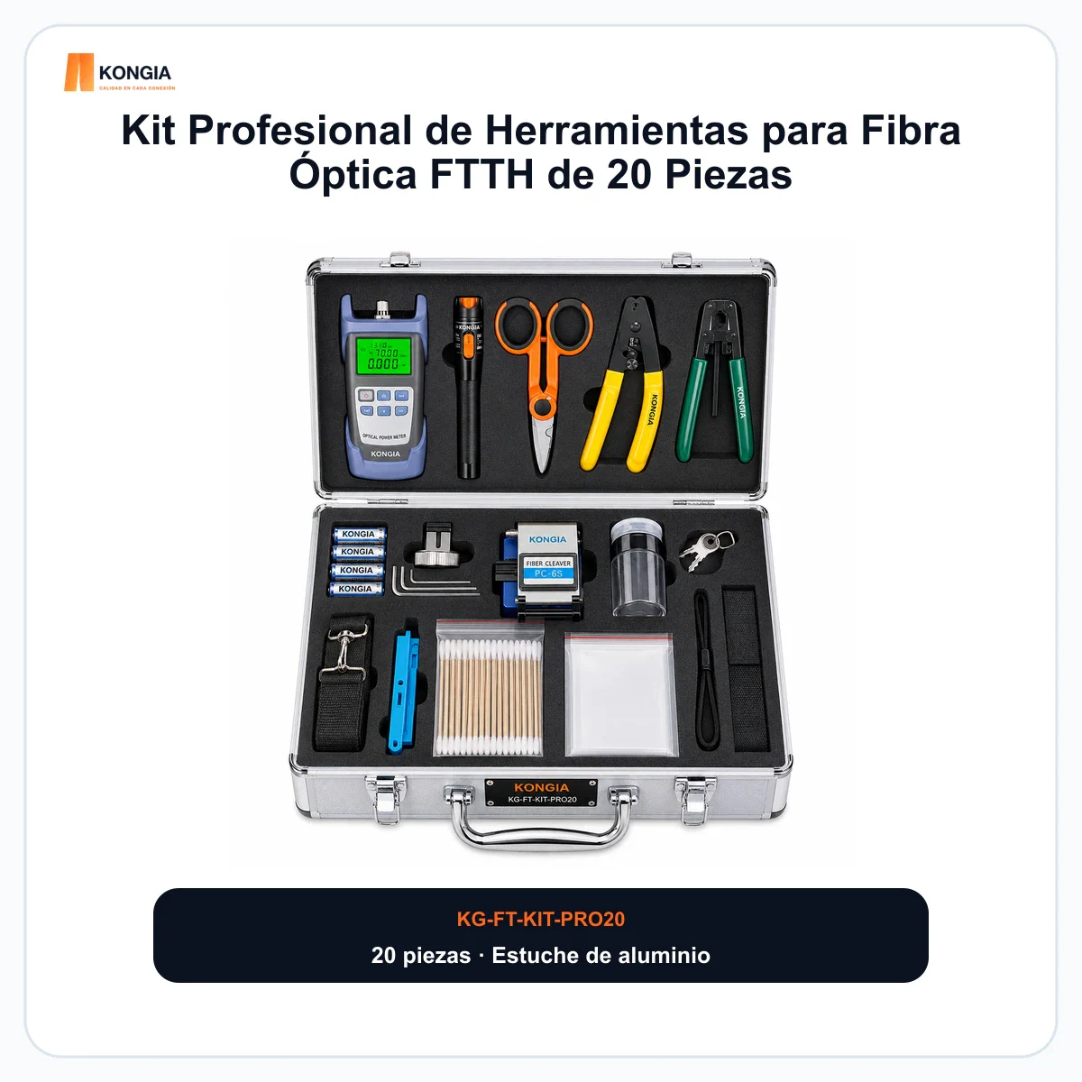 Kit Profesional de Herramientas para Fibra Óptica FTTH de 20 Piezas