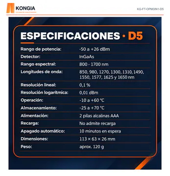 KONGIA KG-FT-OPM3IN1-D5 · Especificaciones técnicas · D5
