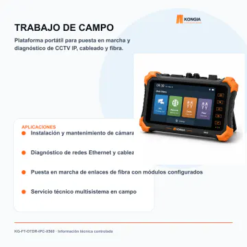 Aplicaciones profesionales en campo - Probador Portátil Multifunción OTDR, CCTV IP y Redes X560 - KG-FT-OTDR-IPC-X560