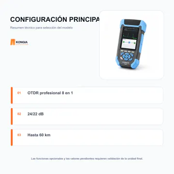 Configuración técnica principal - OTDR Profesional 8 en 1 1310/1550 nm, 24/22 dB, 60 km P60 - KG-FT-OTDR-P60