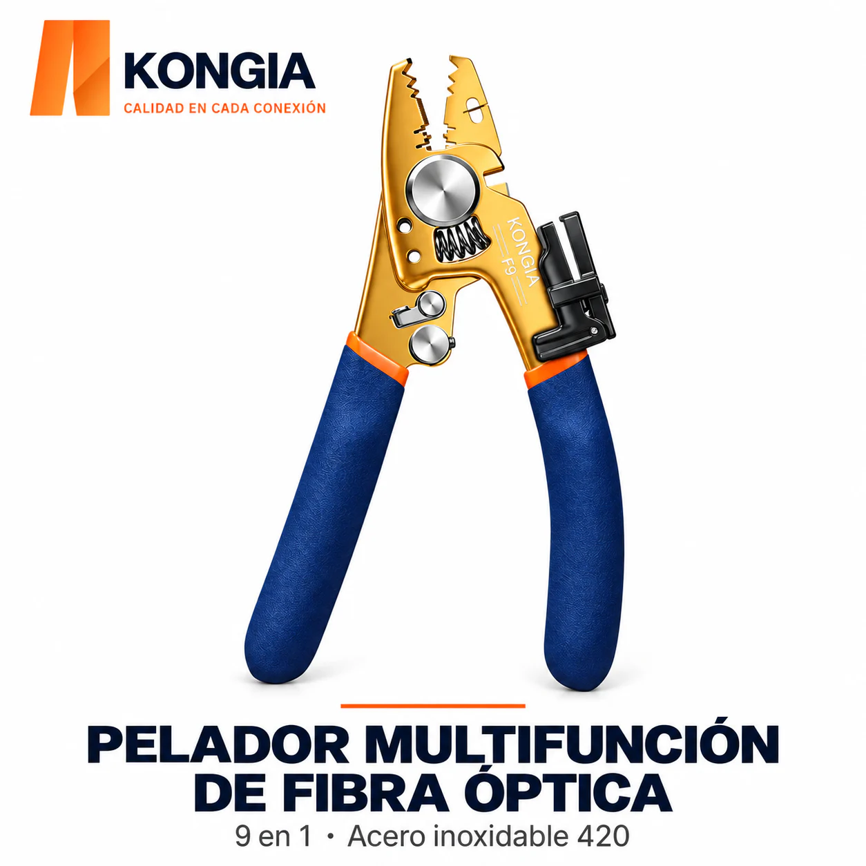Pelador Multifunción de Fibra Óptica 9 en 1 · Acero Inoxidable 420 · F9