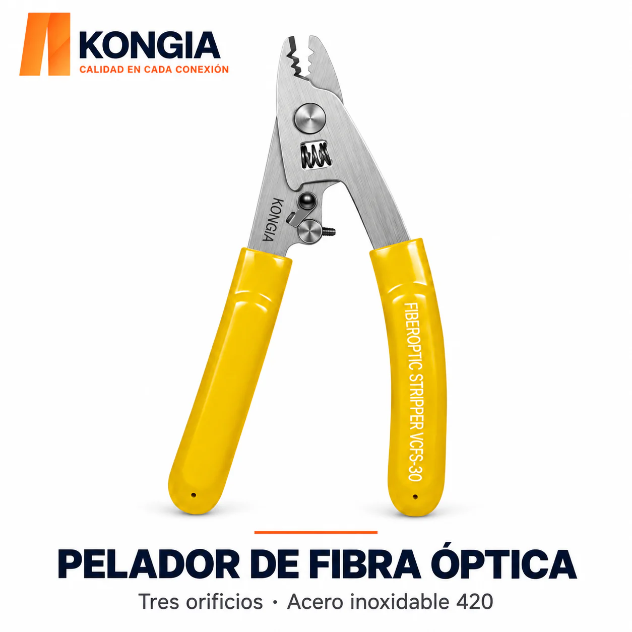 Pelador de Fibra Óptica de Tres Orificios · Acero Inoxidable 420 · VCFS-30
