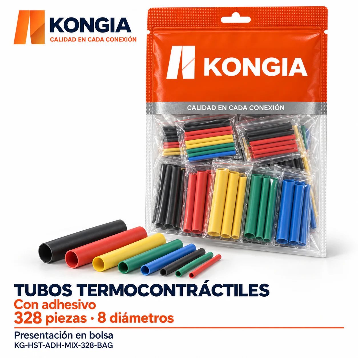 Kit de tubos termocontráctiles con adhesivo, 328 piezas, 8 diámetros, bolsa